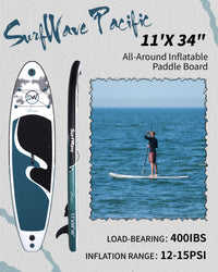 All-Around Inflatable SUP Board,paddle board Pacific 10.8ft Ultra-Stable inflatable stand up Paddle Board for Family & Touring - Includes Pump, Paddle & Backpack