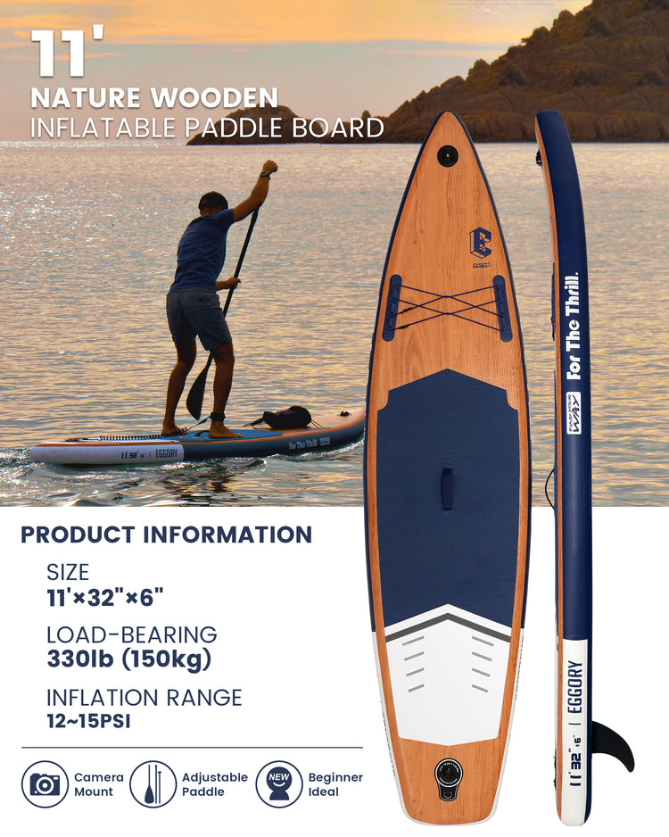 Wood Grain SUP Board,stand up paddle board 11ft Eco-Friendly inflatable Paddle Board - Natural Design for Yoga & Fishing, Ultra-Stable with Pump & Backpack