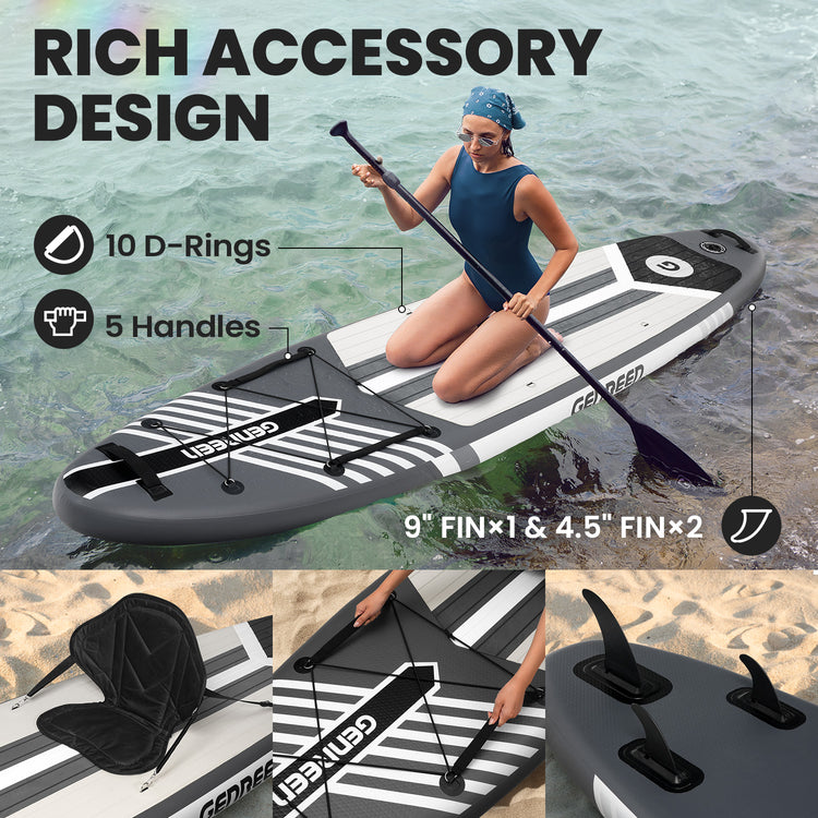 Sleek Grey Inflatable SUP Board,paddle board 10.6ft Premium inflatable stand up Paddle Board - Ultra-Light  Eco-Friendly for Yoga & Travel, Includes Pro Pump & Backpack