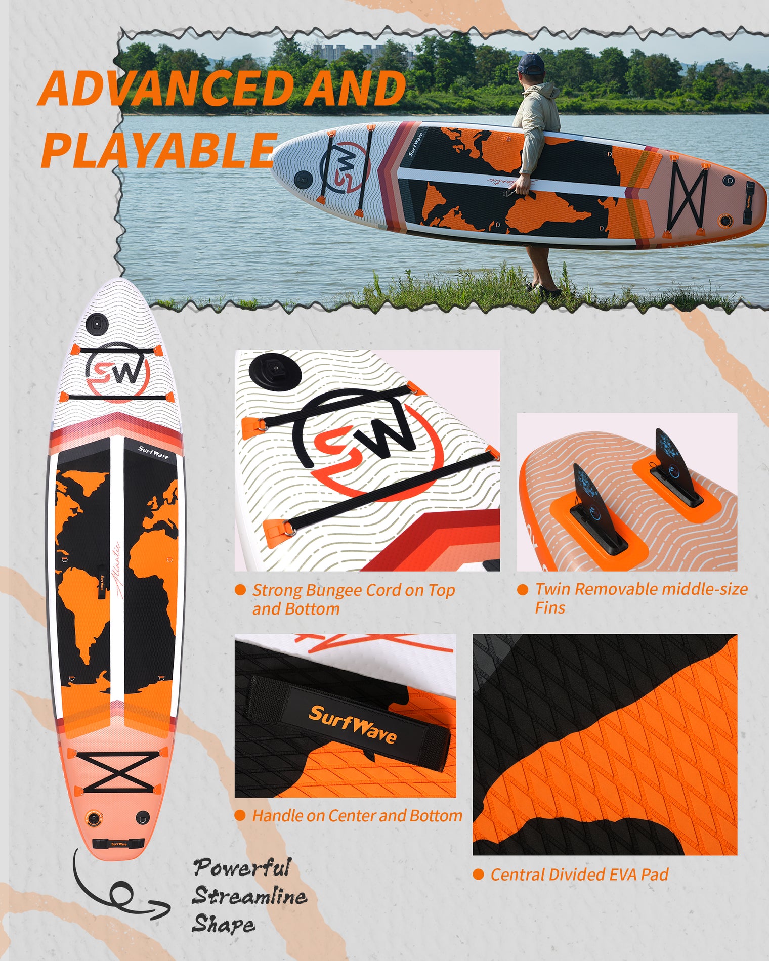 Pro Inflatable SUP Board,stand up paddle board 11ft All-Around inflatable stand up Paddle Board - Military-Grade for Surfing & Expedition, Includes Carbon Paddle & Pro Pump