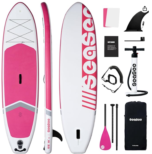 Inflatable Stand Up Paddle Board with Sup Board Accessories, Durable, Lightweight,Wide Stable Design,Wide Non-Slip Deck, Non-Slip Comfort Deck Pink Paddle Board for Women & Girls