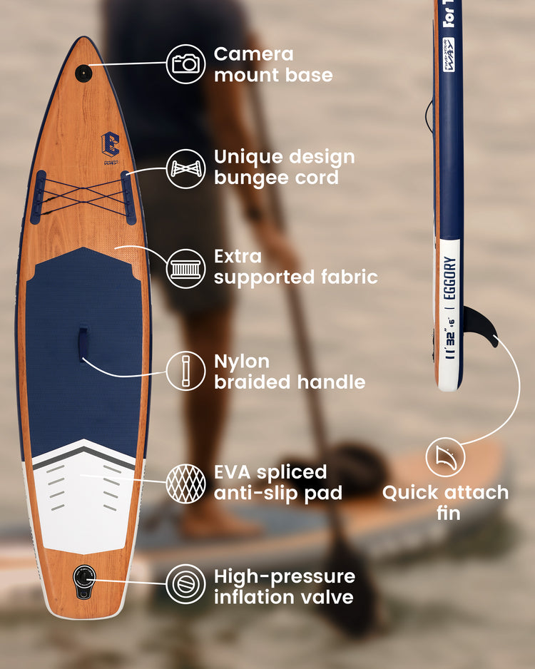 Wood Grain SUP Board,stand up paddle board 11ft Eco-Friendly inflatable Paddle Board - Natural Design for Yoga & Fishing, Ultra-Stable with Pump & Backpack