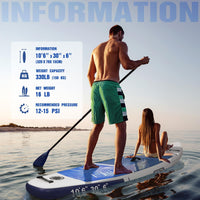 10.6ft Inflatable Stand Up Paddle Board Surfboard SUP Complete Paddle Board Accessories Adjustable Paddle Pump ISUP Travel Backpack Leash Waterproof Bag Adult Paddle Board