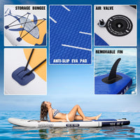 10.6ft Inflatable Stand Up Paddle Board Surfboard SUP Complete Paddle Board Accessories Adjustable Paddle Pump ISUP Travel Backpack Leash Waterproof Bag Adult Paddle Board