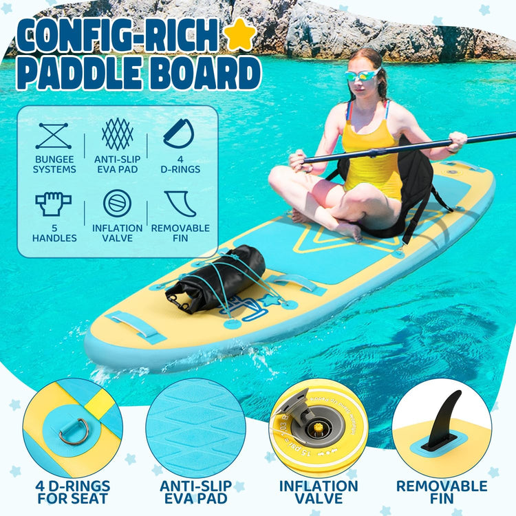 Kids Paddle Board with SUP Accessories, Child Paddle Board Durable, Lightweight, Stable Design, Wide Non-Slip Deck, 7.6ft 8ft 9.6ft Inflatable Paddle Boards for Kids & Youth