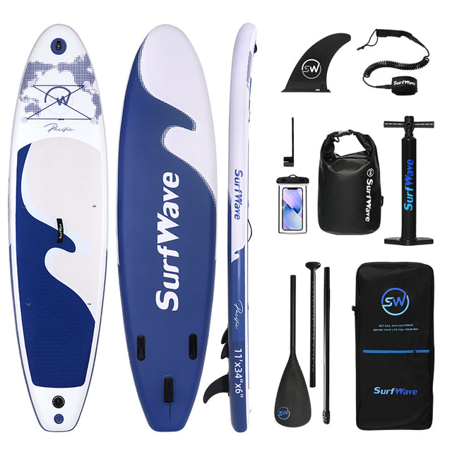 All-Around Inflatable SUP Board,paddle board Pacific 10.8ft Ultra-Stable inflatable stand up Paddle Board for Family & Touring - Includes Pump, Paddle & Backpack