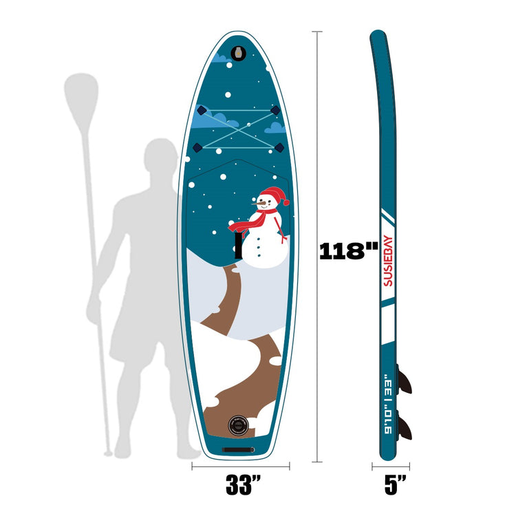 Snowman Print Premium SUP Board,stand up paddle board 10.6ft Inflatable Paddle Board for Family Fun & Yoga - Ultra-Light with Pump & Backpack