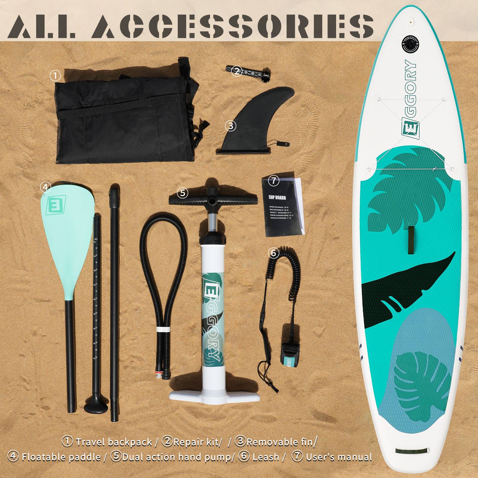 EGGORY Inflatable Stand Paddle Board Up Surfboard with SUP Accessories Premium