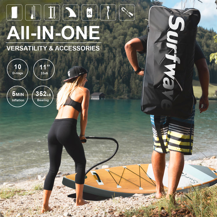 Stand-Up-Paddle-Board-Paket der SurfWave Wood-Serie – 11' x 33" 