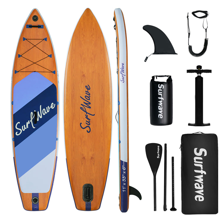 Stand-Up-Paddle-Board-Paket der SurfWave Wood-Serie – 11' x 33" 