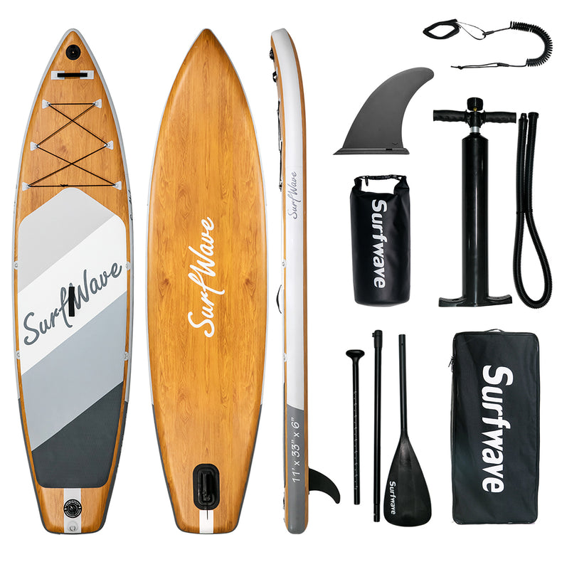 Stand-Up-Paddle-Board-Paket der SurfWave Wood-Serie – 11' x 33" 